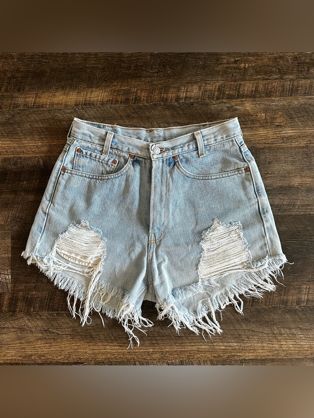 Levi's Light Blue Distressed High-Rise Jean Shorts